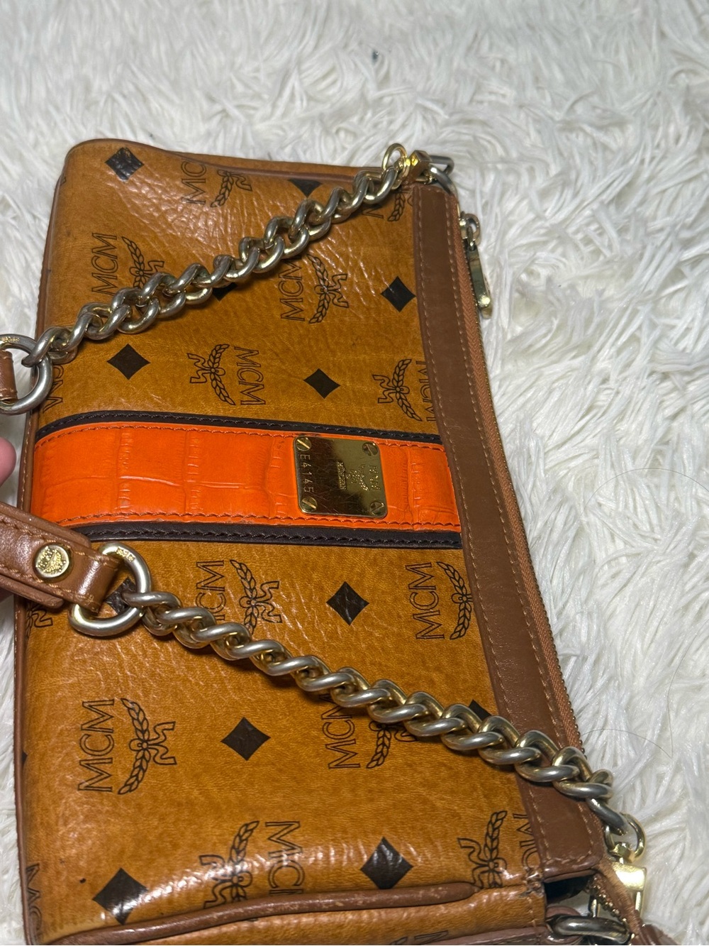 MCM Visetos Cognac Mini Chain Shoulder Bag - Picture 6 of 13